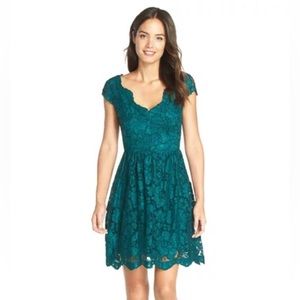 Betsey Johnson Cap Sleeve Scalloped Lace Fit & Flare Dress, Size 10